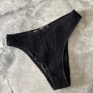 High waisted black ruched bikini bottoms
